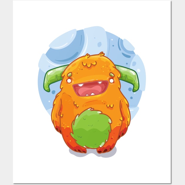 Cute Burly Friendly Orange Monster Wall Art by PosterpartyCo